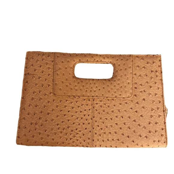 Cato Cream Beige Faux Reptile Leather  Clutch 15"X10" - Picture 1 of 4